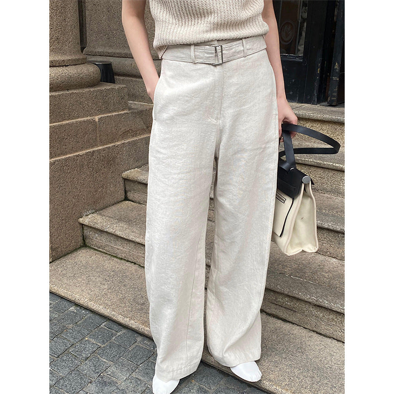 ZllKl  [5 Colors] Tencel Wide-Leg Casual Pants Female  Summer New Korean Style High Waist All-Matching Straight-Leg Trousers A8329