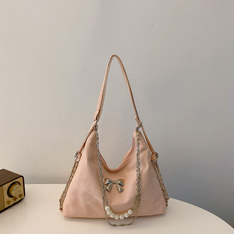 ZllKl  Advanced Texture Niche Commuter Pearl Chain One Shoulder Bag Female  Spring and Summer New All-Match Shoulder Tote Bag