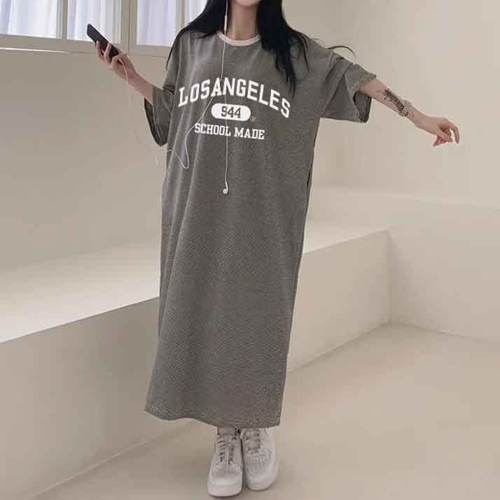 ZllKl 2025Manufacturer pure cotton Korea loose and thin letters short-sleeved long T-shirt skirt women's popular new popular leisure even