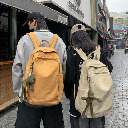 Cross-Border Korean Style Simple Couple Backpack Large Capacity Leisure Outdoor Travel Solid Color Backpack Canvas Student Schoolbag