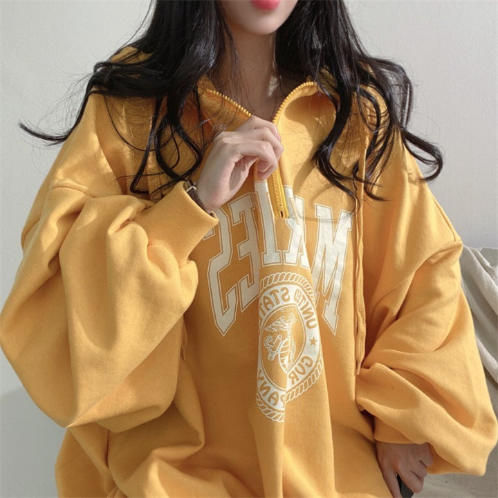 ZLLKL 2025 Cotton zipper hooded sweater women's Korean version fleece thickened top versatile spring, autumn and winter ns trendy brand loose and thin