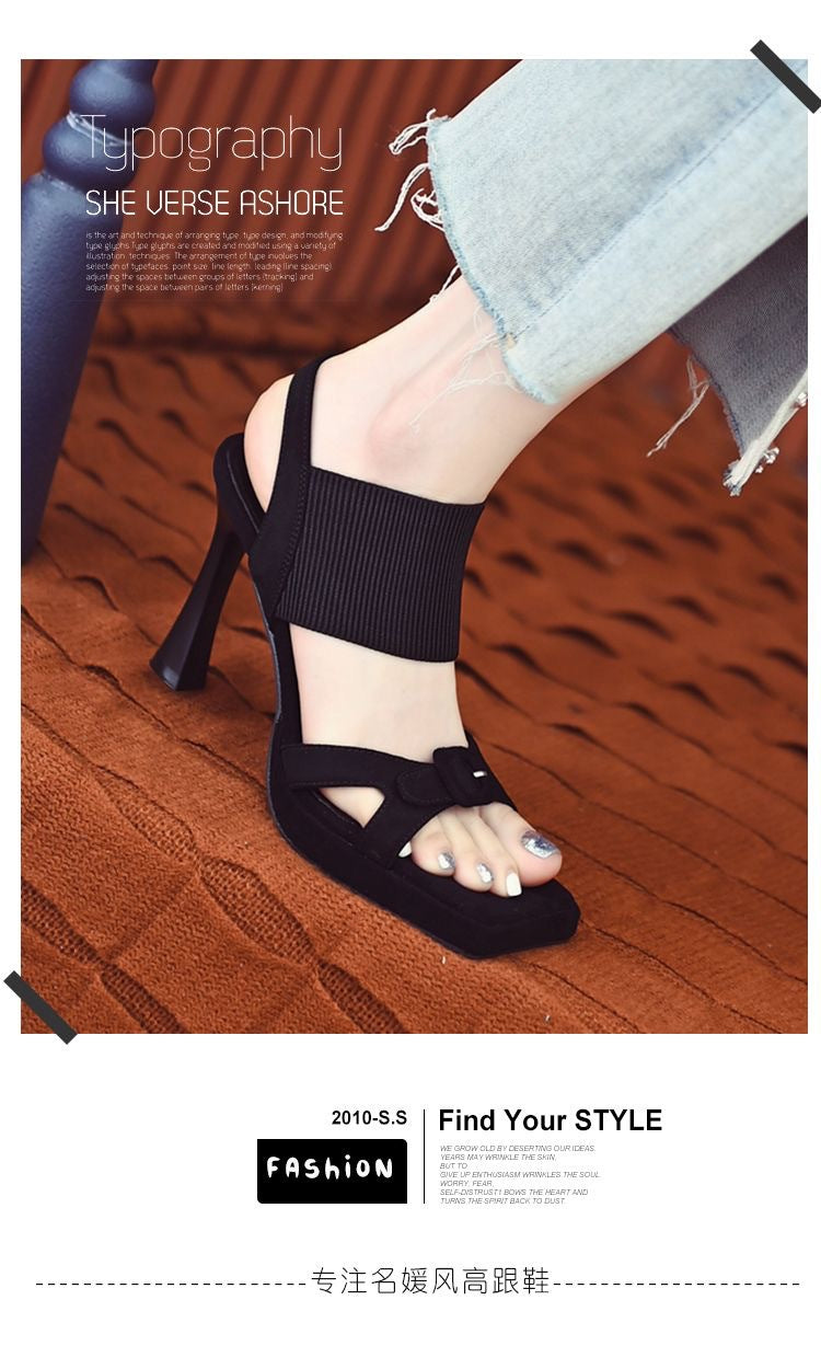 ZllKl  New European and American Fashion Women's Shoes Comfortable Super High Heel Slimming Black Flyknit Stiletto Peep-Toe Sandals