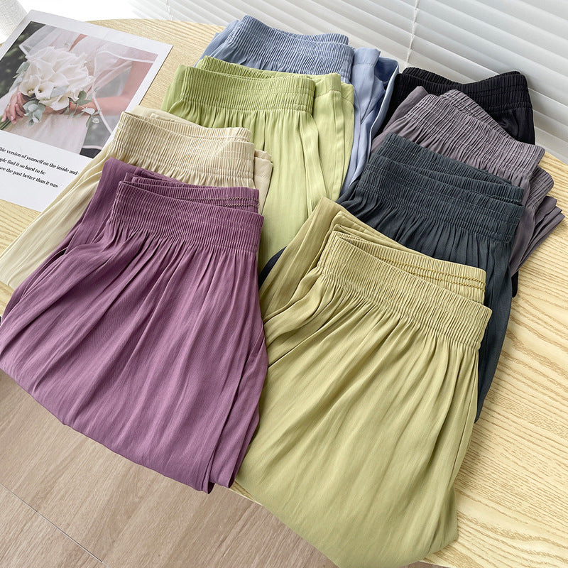 ZllKl  Summer Thin Loose Simple Style Ice Silk Wide-Leg Pants Women's High Waist Sunscreen Drape Casual Sports Trousers Set