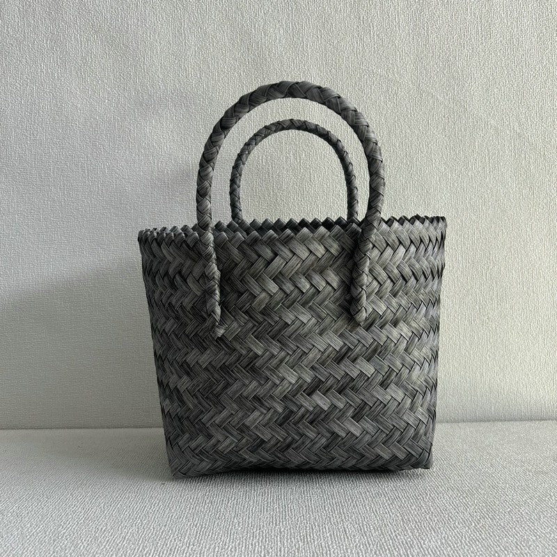 ZllKl  Hand-Woven Handbag Large Capacity Plastic Woven Basket Small Square Bag with Hand Gift Bag Simple Handheld Versatile Women's Bag