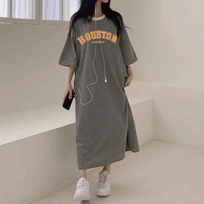 ZllKl 2025Manufacturer casual printing lazy skirt medium and long straight skirt pure cotton T-shirt dress women's popular summer new