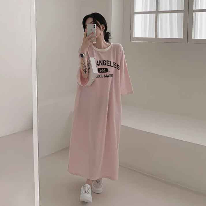 ZllKl 2025Manufacturer pure cotton Korea loose and thin letters short-sleeved long T-shirt skirt women's popular new popular leisure even