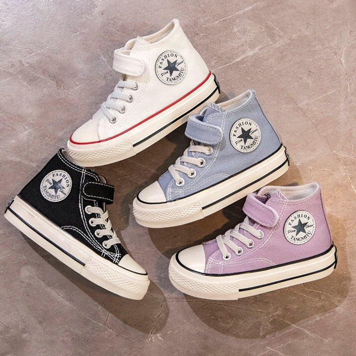 ZllKl  Children's High-Top Canvas Shoes  Spring New Girls Internet-Famous Skateboard Shoes Middle and Big Children Magic Stick Shoes Boy's Cloth Shoes