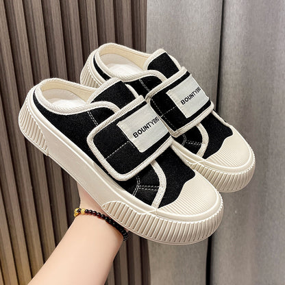 ZllKl Two-Way Ins Fashion Korean Style Magic Stick Canvas Shoes Female  Spring and Autumn New Student Hight Increasing Board Shoes Street Shooting Fashion Style