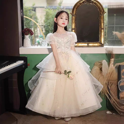 ZllKl  Children's Dress Light Luxury Minority  New Girls' High-End Birthday Fashionable Princess Dress Flower Girl Costume for Piano Performance