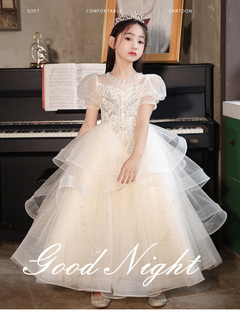 ZllKl  Children's Dress Light Luxury Minority  New Girls' High-End Birthday Fashionable Princess Dress Flower Girl Costume for Piano Performance