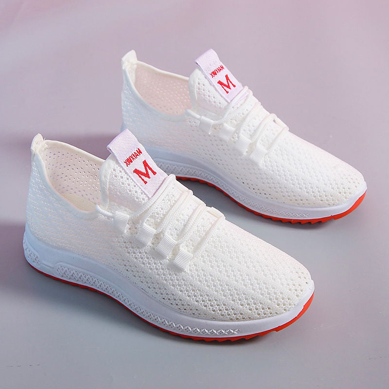 ZllKl Spring, Summer, Autumn Hollowed Mesh Shoes Beijing Traditional Women's Cloth Shoes Flat Pumps Casual Mesh Sneaker Female Soft Bottom Mom Shoes