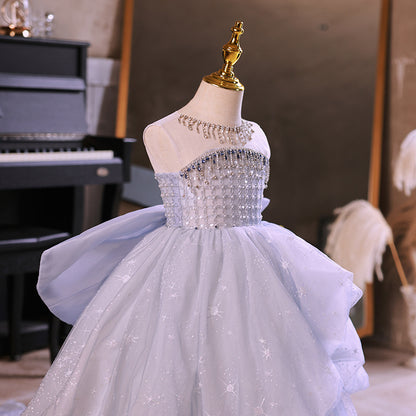 ZllKl  Children's Dress  New Girls Tube Top Model Catwalk Trailing Princess Dress Little Girl Costume for Piano Performance