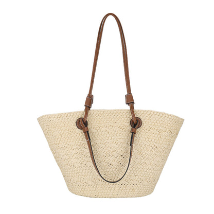 ZllKl  Luo Jia Same Style Non-Standard Straw Bag Large Capacity Simple Handmade Woven Portable Shoulder Bag Female Summer Seaside Beach