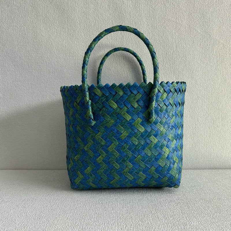 ZllKl  Hand-Woven Handbag Large Capacity Plastic Woven Basket Small Square Bag with Hand Gift Bag Simple Handheld Versatile Women's Bag