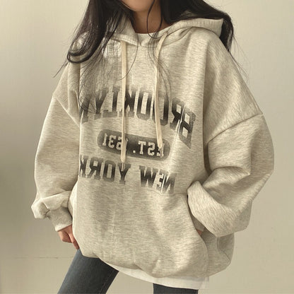 ZLLKL 2025 Korean version of thin letter sweater women's hooded autumn  women's clothing autumn and winter thickened fleece jacket large size top