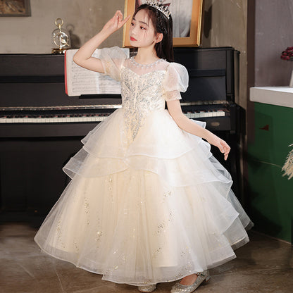 ZllKl  Children's Dress Light Luxury Minority  New Girls' High-End Birthday Fashionable Princess Dress Flower Girl Costume for Piano Performance