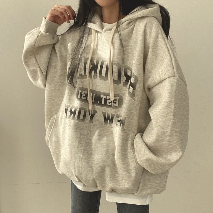 ZLLKL 2025 Korean version of thin letter sweater women's hooded autumn  women's clothing autumn and winter thickened fleece jacket large size top