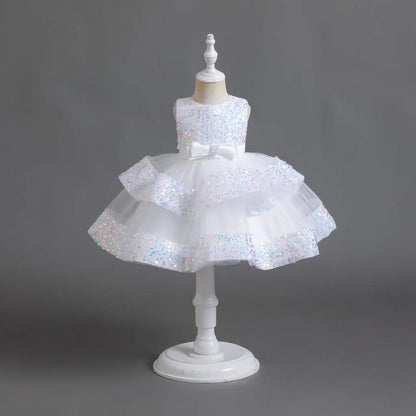 ZllKl  Cross-Border New Arrival Red Children's Dress Sequined Princess Dress Baby Girl Birthday Banquet Skirt Girl Performance Wear