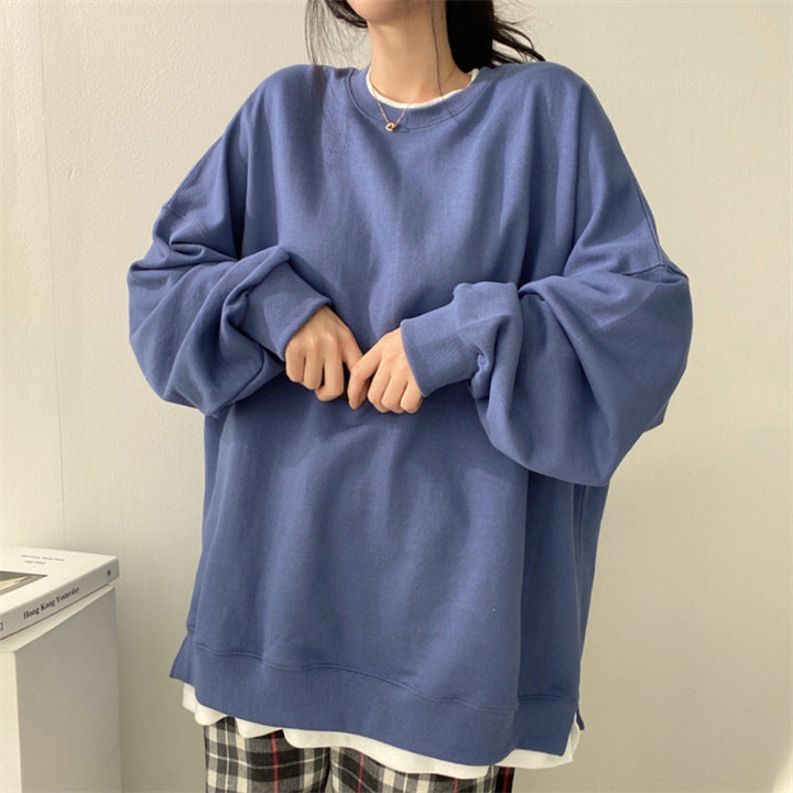 ZLLKL 2025 Cotton, fake two-piece sweater women's loose Korean version tide Popular trade loose and versatile student spring and autumn solid color coat ins Korea