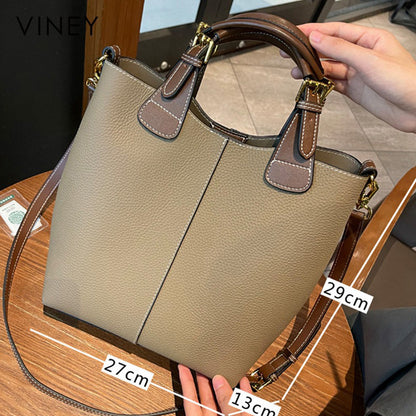 ZllKl  Genuine Leather Women's Bag  New Trendy Head Layer Togo Cowhide Large Capacity Combination Bags Hand Carrying Shoulder Cross Body Bucket Bag