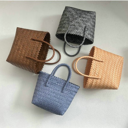 ZllKl  Hand-Woven Handbag Large Capacity Plastic Woven Basket Small Square Bag with Hand Gift Bag Simple Handheld Versatile Women's Bag