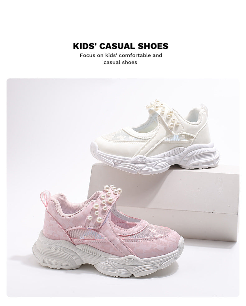 ZllKl  Girls Sneaker  Summer New Children's Shoes All-Matching Little Girl Hollow Mesh Surface Breathable White Shoes Fashion