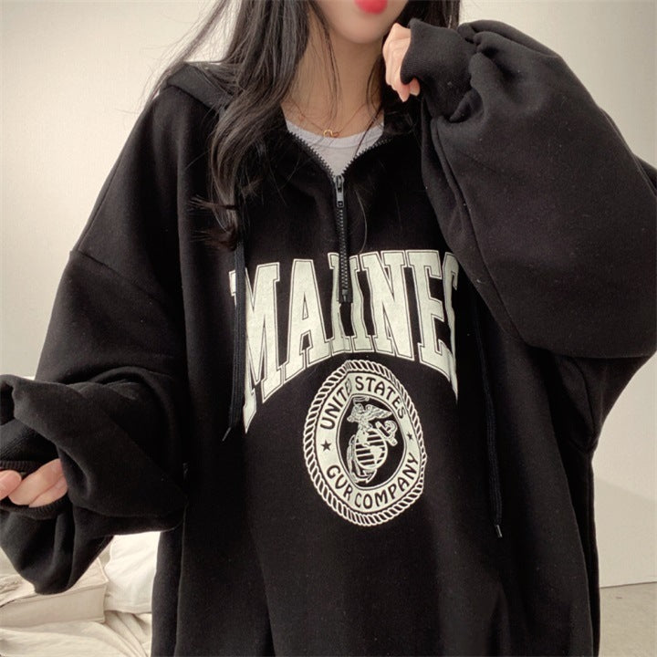 ZLLKL 2025 Wholesale, cotton zipper hooded sweater women's loose Korean version medium and long top, spring and autumn high street coat ins trendy brand