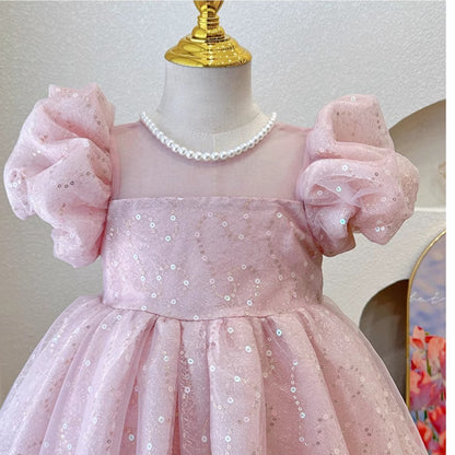 ZllKl  Children's Dress New High-End Western Style Girl Bubble Sleeve Princess Dress Heavy Embroidery Sequins Birthday Performance Dress Summer