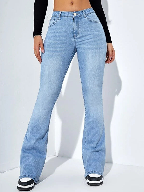 Light Blue Women's Jeans Women's Europe and America Cross Border Hot Trade New Women's Clothing Elastic Straight Pants