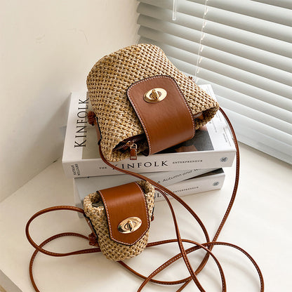 ZllKl  Niche Designer Bag New Fashion All-Match Trendy Straw Crossbody Beach Bag Small Size Earphone Bag