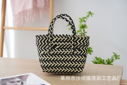 ZllKl  Fresh Sweet Girl Handbag Woven Bag Hand Bag Large Capacity Versatile Leisure Vegetable Basket Shopping Basket