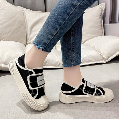 ZllKl Two-Way Ins Fashion Korean Style Magic Stick Canvas Shoes Female  Spring and Autumn New Student Hight Increasing Board Shoes Street Shooting Fashion Style