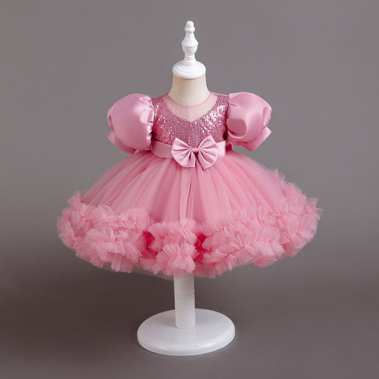 ZllKl  Princess Dress Girl Tulle Tutu Flower Girl Wedding Dress Little Girl Catwalk Children Evening Dress Host Costume for Piano Performance