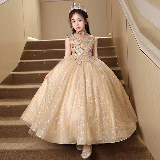 ZllKl  Children's Dress Princess Dress High-End Girls Evening Dress 10-Year-Old Girl Middle and Big Children Birthday Host Piano Performance