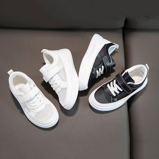 ZllKl  Children's White Shoes  Spring and Summer New Single Mesh Breathable Boy White Sneaker Girls' Casual Shoes Tide