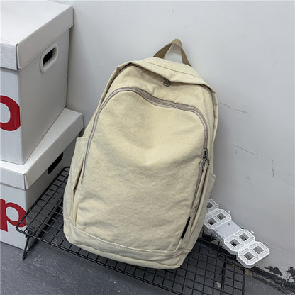 Cross-Border Korean Style Simple Couple Backpack Large Capacity Leisure Outdoor Travel Solid Color Backpack Canvas Student Schoolbag