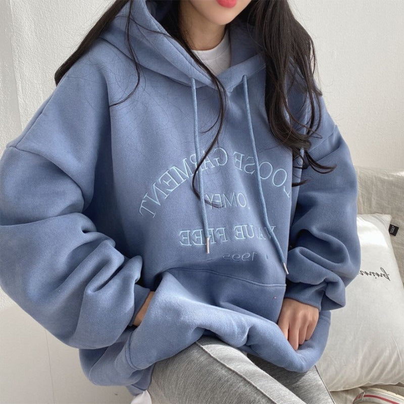 ZLLKL 2025 Hooded sweater women's new  loose spring autumn and winter thin thickened fleece jacket large size top Korean version