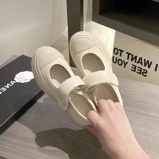 ZllKl Style Ugly and Cute Mona Platform Mary Jane Shoes Retro Platform White Shoes Big Toe White Canvas Shoes Casual Pumps