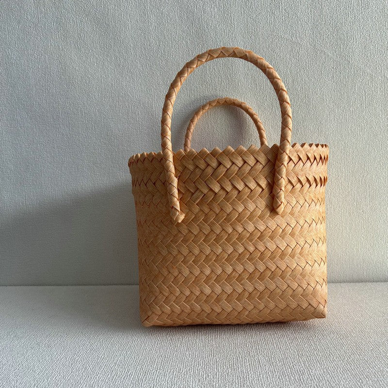 ZllKl  Hand-Woven Handbag Large Capacity Plastic Woven Basket Small Square Bag with Hand Gift Bag Simple Handheld Versatile Women's Bag