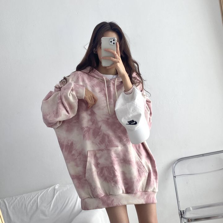 ZLLKL 2025 Cotton sweater women's hooded  new women's clothing loose autumn and winter thickened fleece jacket large size top tie-dye