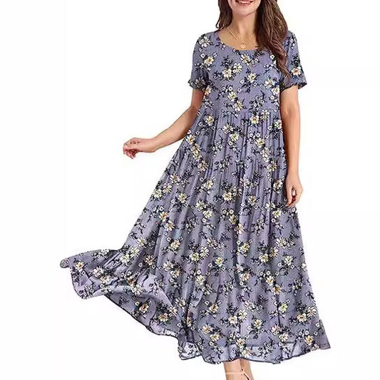 ZllKl  Summer Beach Midi Dress Comfortable Pleated Dress Casual Loose Floral Dress