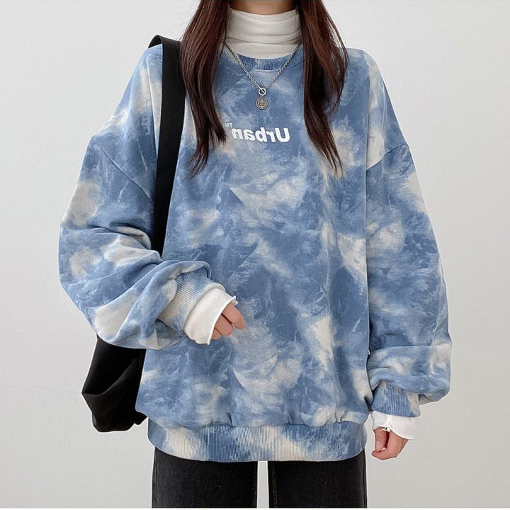 ZLLKL 2025 Cotton, tie-dye sweater women's loose Korean clothes loose and versatile student spring and autumn jacket medium and long Popular trade