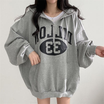 ZLLKL 2025 Zipper sweater women's hooded  new women's clothing loose spring, autumn and winter thickened velvet thin clothes