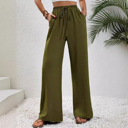 ZllKl  Tiktoktemu European and American Women's Clothing  Spring and Summer New Versatile Solid Color Mop Wide Leg Pants Casual Pants