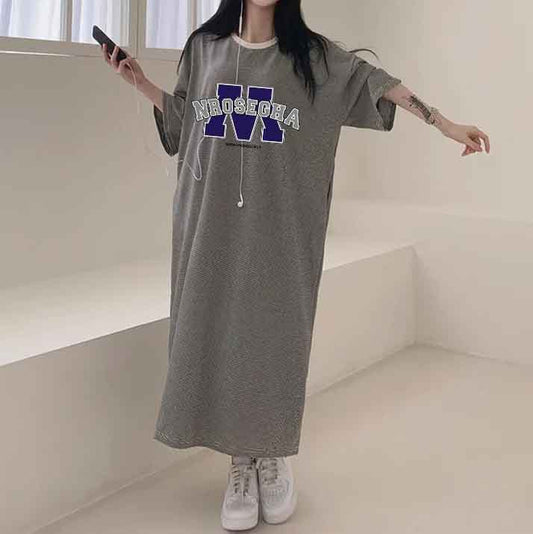 ZllKl 2025Manufacturer pure cotton short-sleeved T-shirt skirt women's summer popular new Korean version Popular style printing loose casual medium and long even