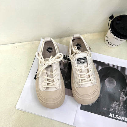 ZllKl Women's Thick-Soled Doll Head Canvas Sneakers  New Bread Sports Casual All-Match White Shoes for Students