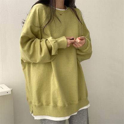 ZLLKL 2025 Cotton, fake two-piece sweater women's loose Korean version tide Popular trade loose and versatile students spring and autumn solid color coat ins wholesale