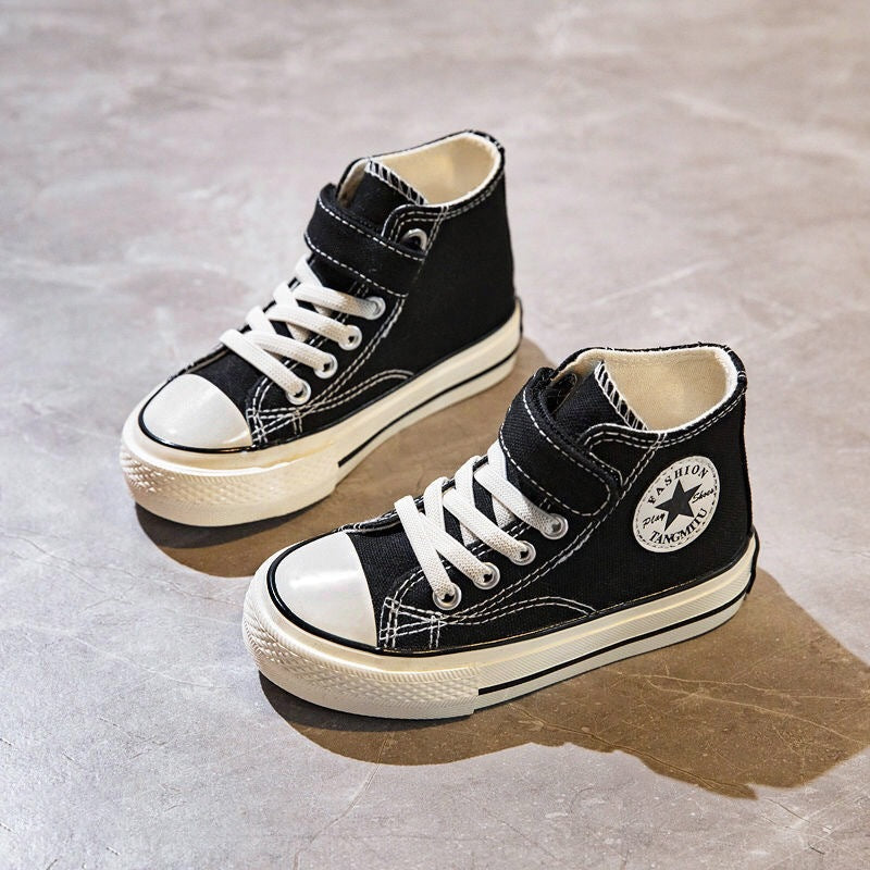 ZllKl  Children's High-Top Canvas Shoes  Spring New Girls Internet-Famous Skateboard Shoes Middle and Big Children Magic Stick Shoes Boy's Cloth Shoes