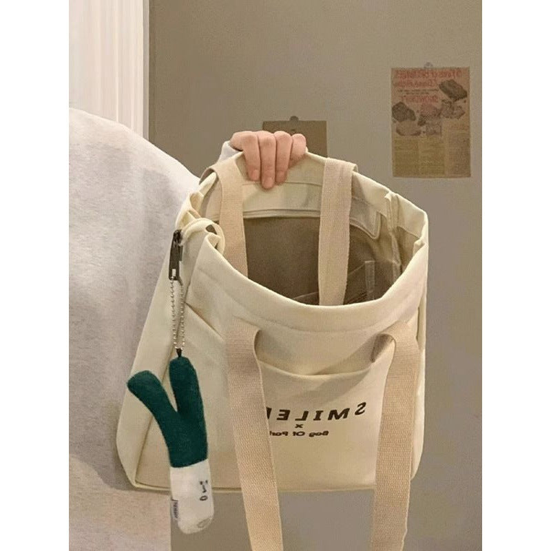 ZllKl  College Student Class Canvas Bag Female  New Casual All-Match Shoulder Bag Large Capacity Work Commuter Tote