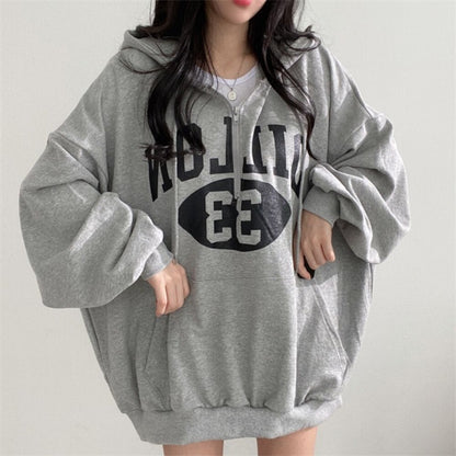 ZLLKL 2025 Wholesale, Korean Zipper Hooded Sweater Girls Loose Women's Wear Medium and Long Top Spring and Autumn Jacket ins Trendy Cotton